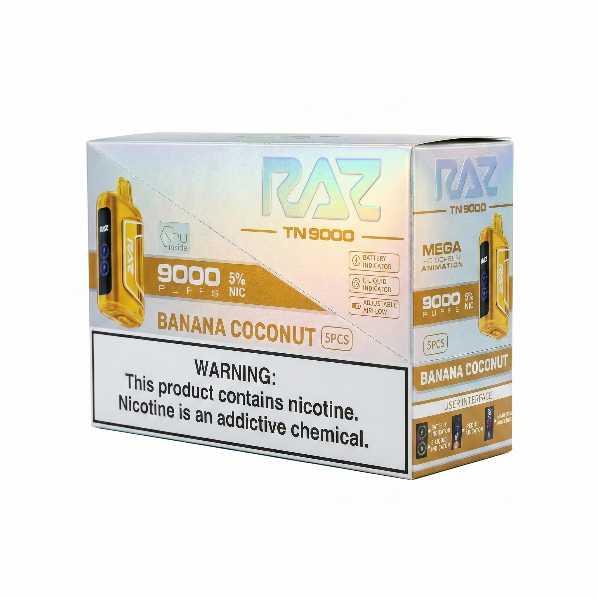 Raz TN9000 9000 Puffs 5 Pack - Banana Coconut