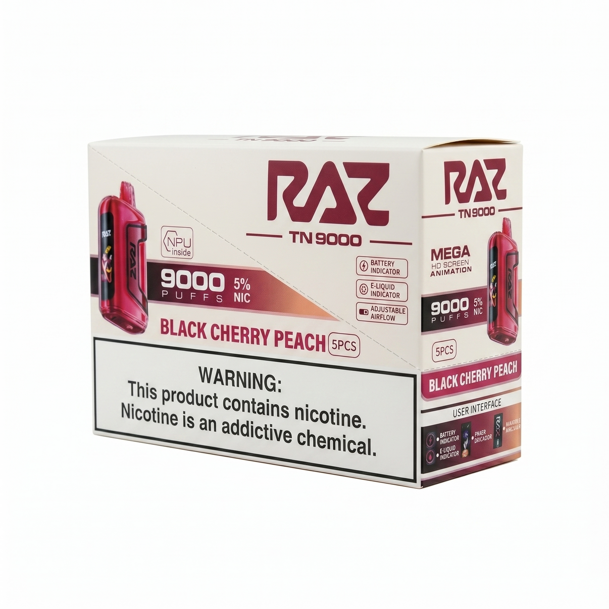 Raz TN9000 9000 Puffs 5 Pack - Black Cherry Peach