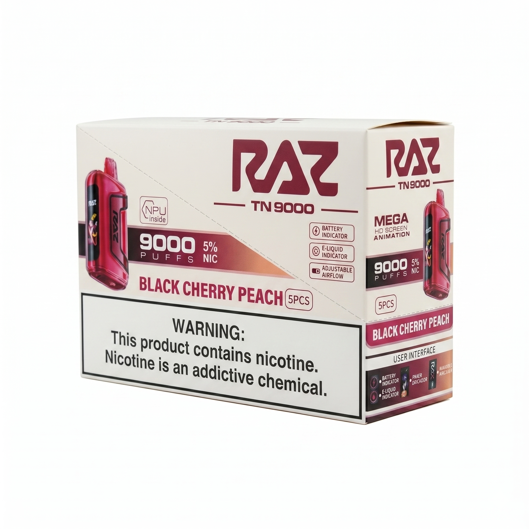 Raz TN9000 9000 Puffs 5 Pack - Black Cherry Peach
