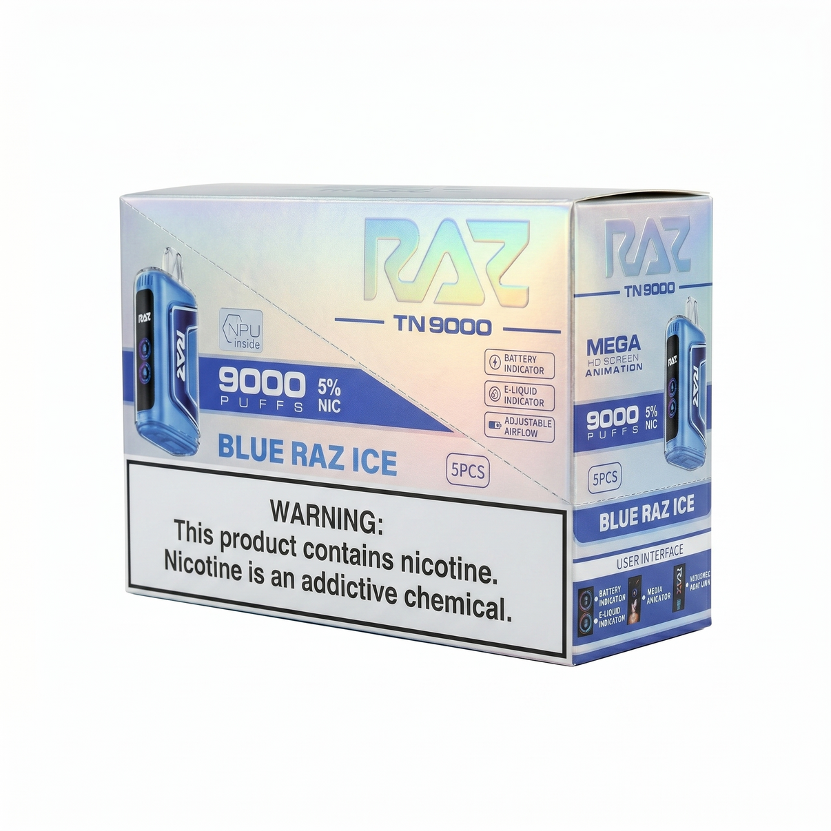 Raz TN9000 9000 Puffs 5 Pack - Blue Razz Ice