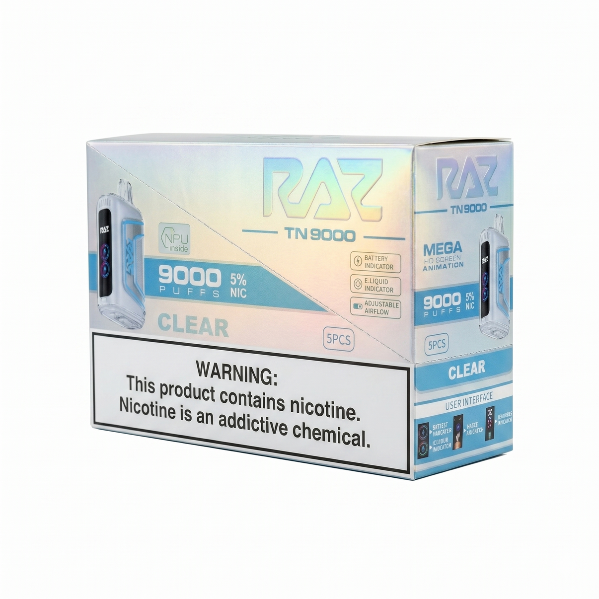 Raz TN9000 9000 Puffs 5 Pack - Clear