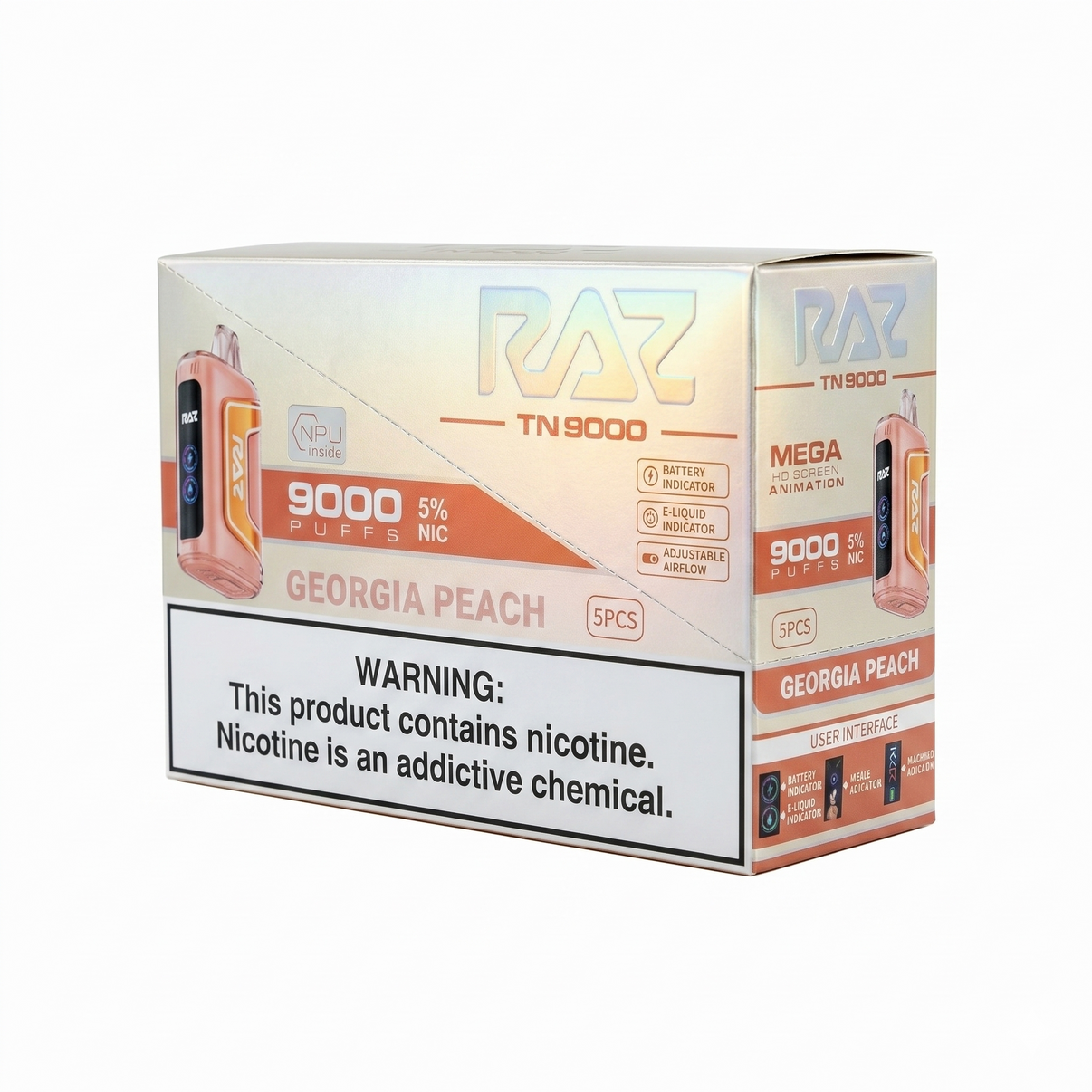 Raz TN9000 9000 Puffs 5 Pack - Georgia Peach