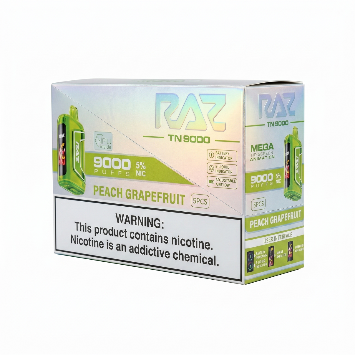 Raz TN9000 9000 Puffs 5 Pack - Peach Grapefruit