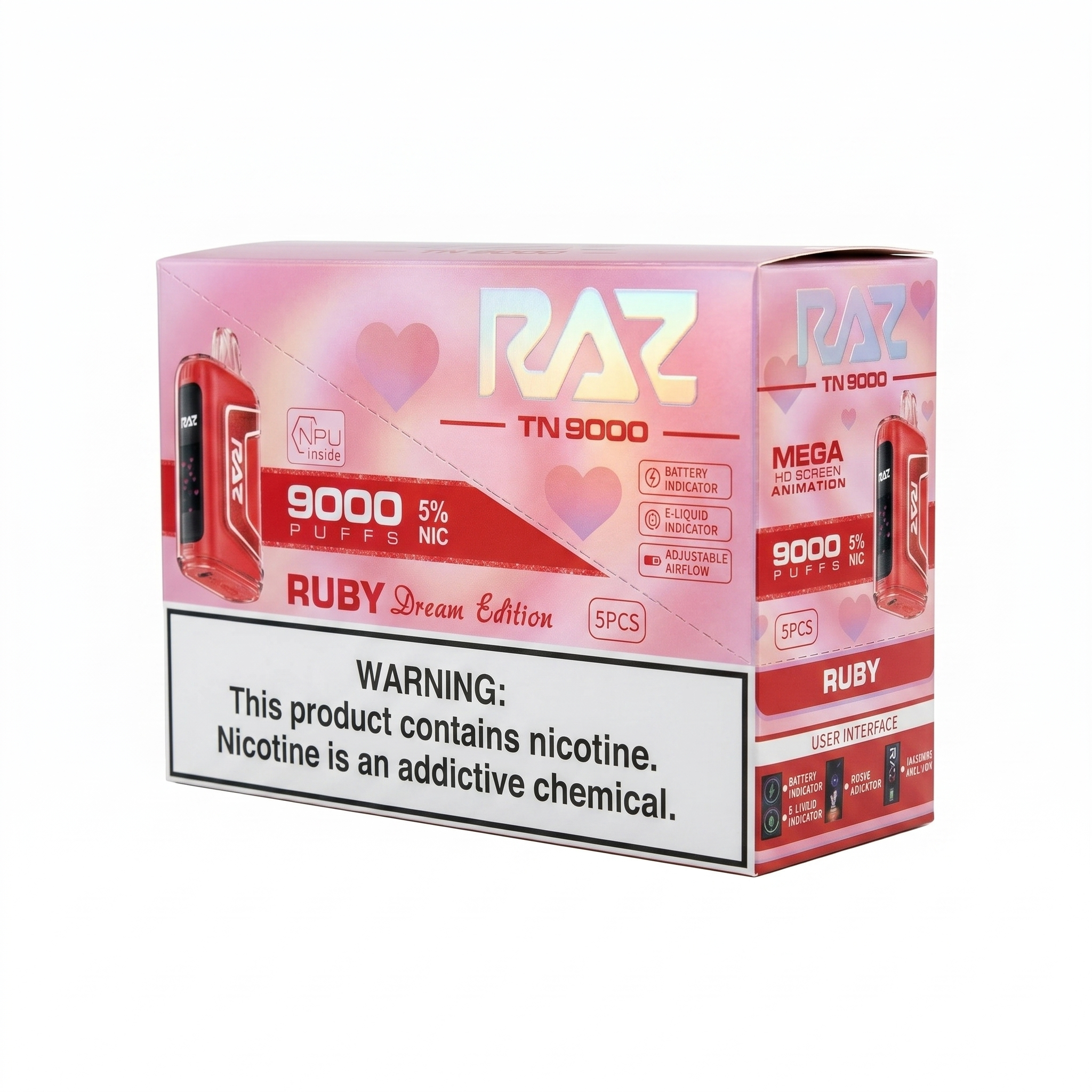 Raz TN9000 9000 Puffs 5 Pack - Ruby