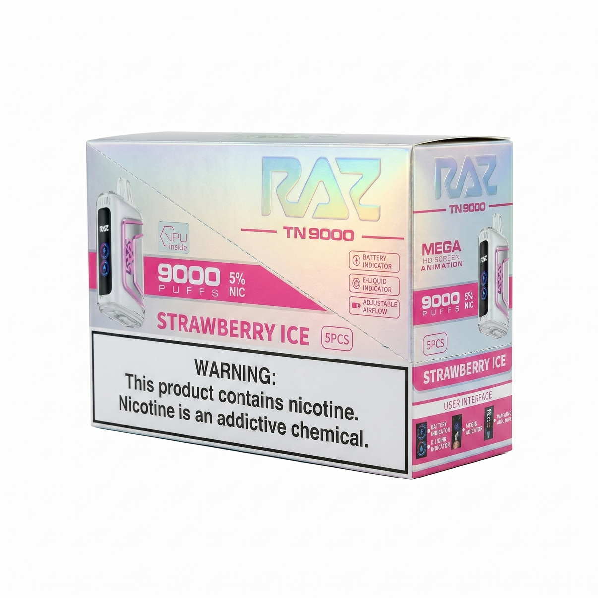 Raz TN9000 9000 Puffs 5 Pack - Strawberry Ice
