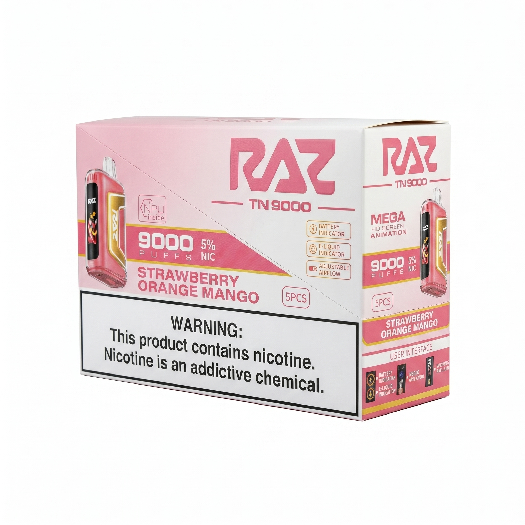 Raz TN9000 9000 Puffs 5 Pack - Strawberry Orange Mango