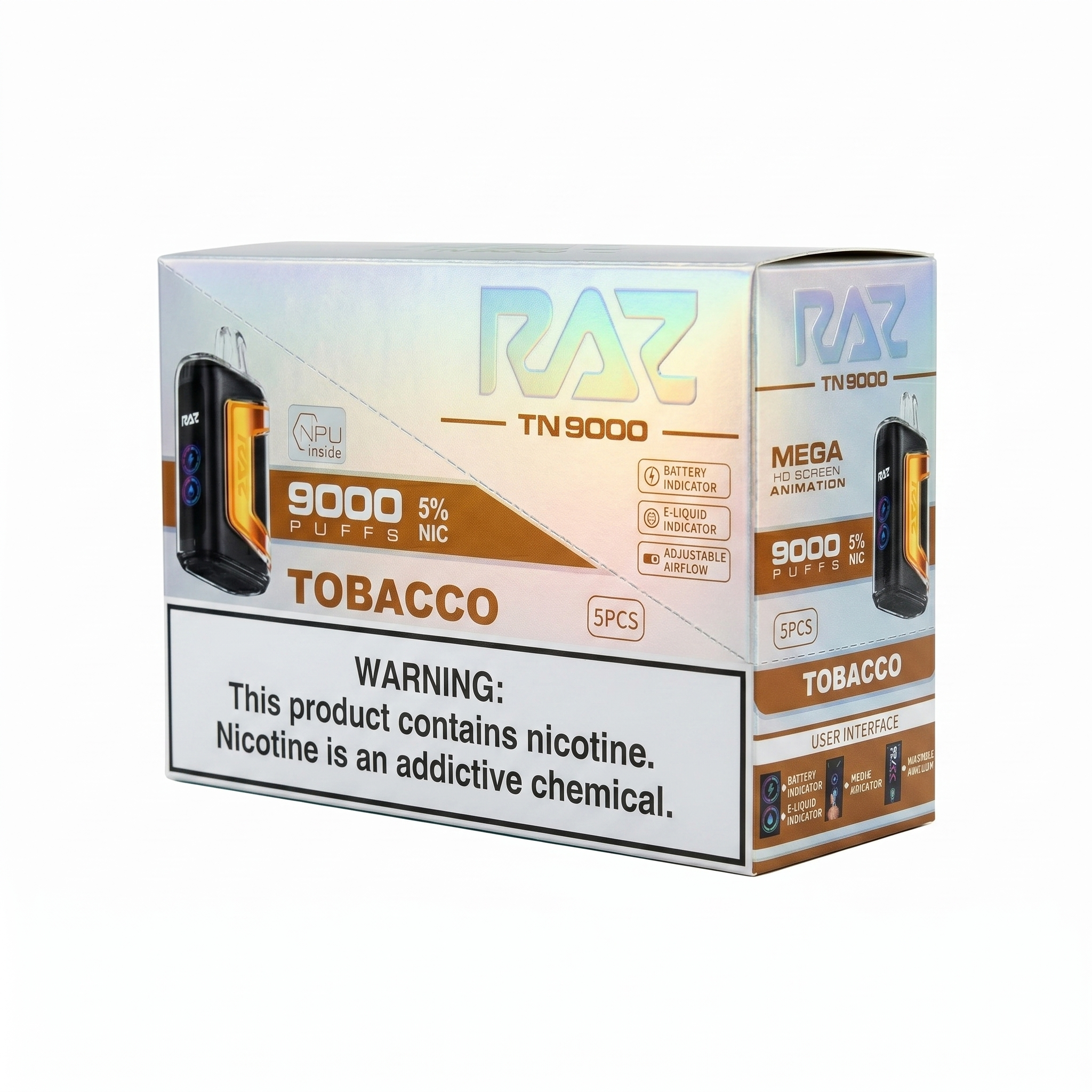 Raz TN9000 9000 Puffs 5 Pack - Tobacco