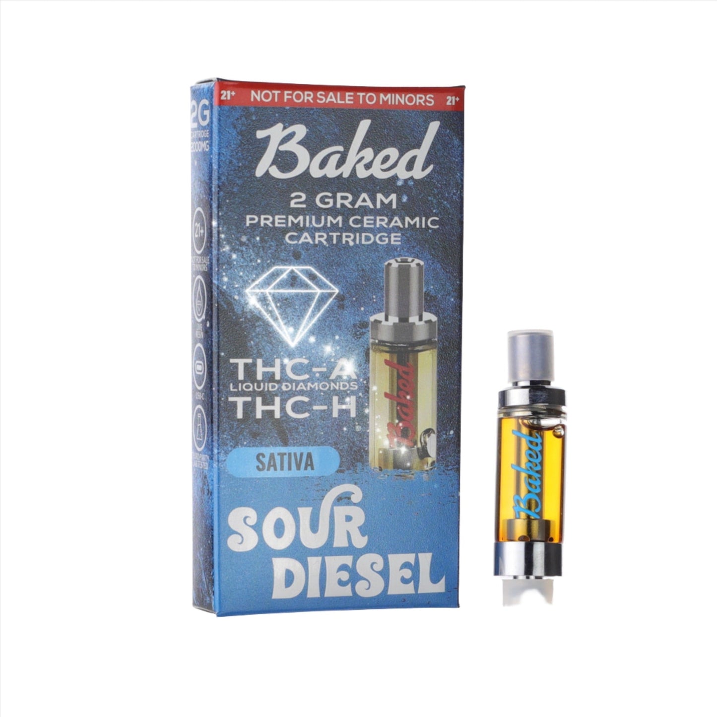 Baked THC-A Liquid Diamonds Sour Diesel Cartridge - 2000mg