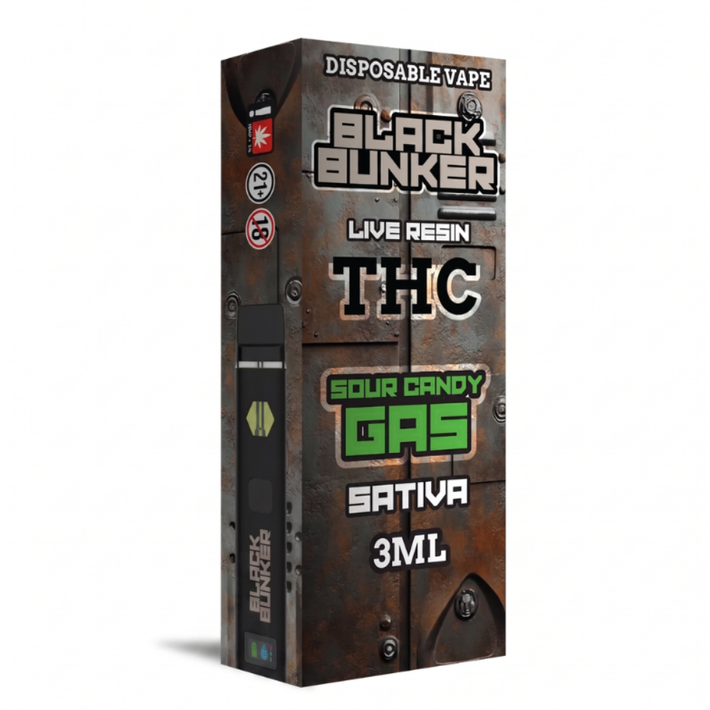 Black Bunker Live Resin THC Disposable 3ML - Sour Candy Gas