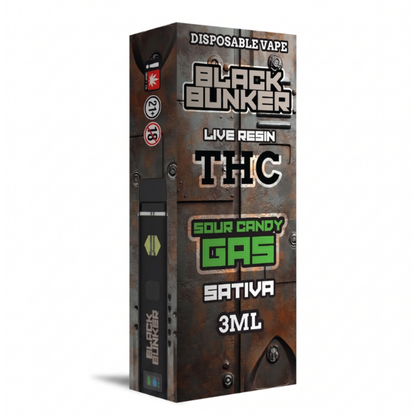 Black Bunker Live Resin THC Disposable 3ML - Sour Candy Gas