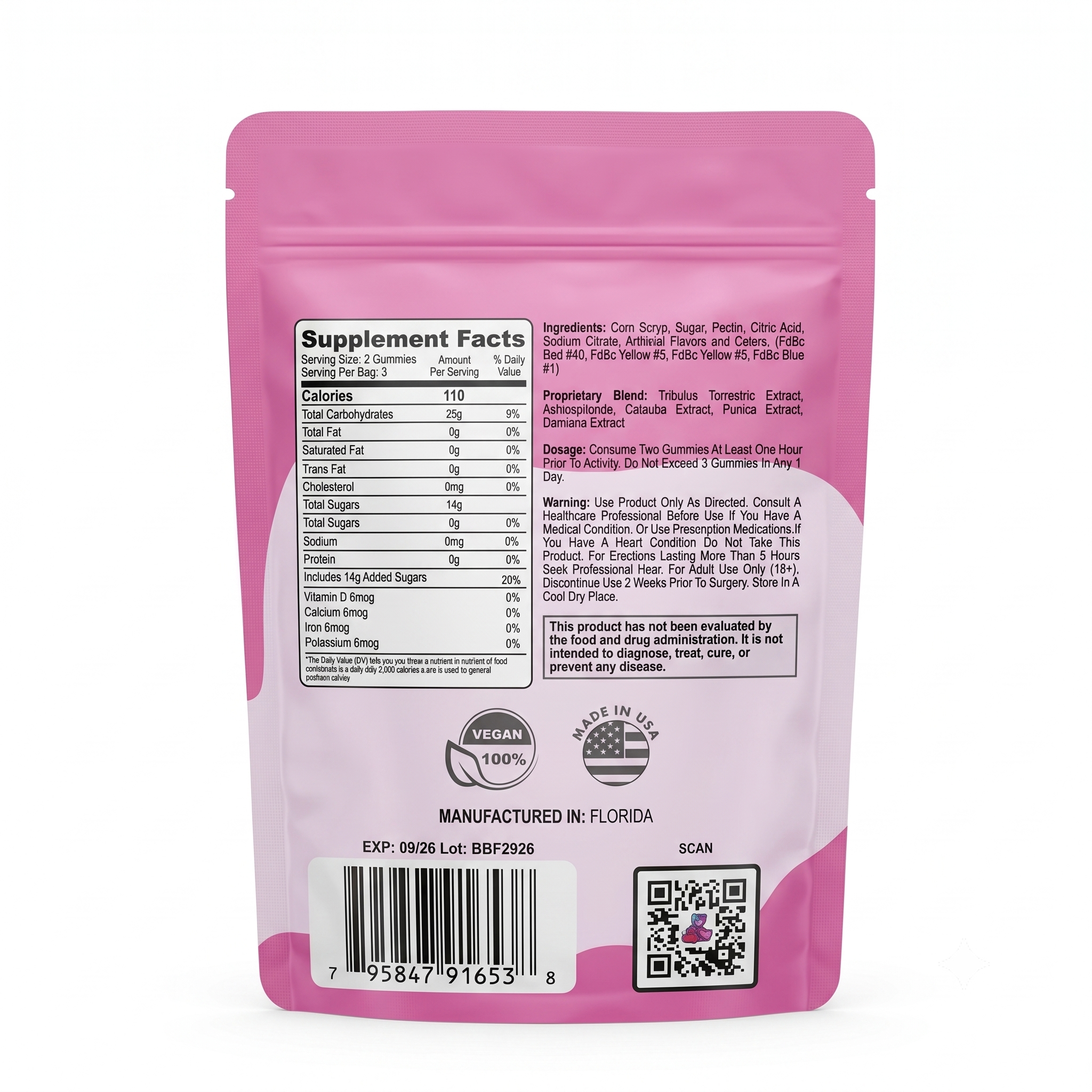 Bliss Bears Female Enhancement Gummies (6 Ct) - Back