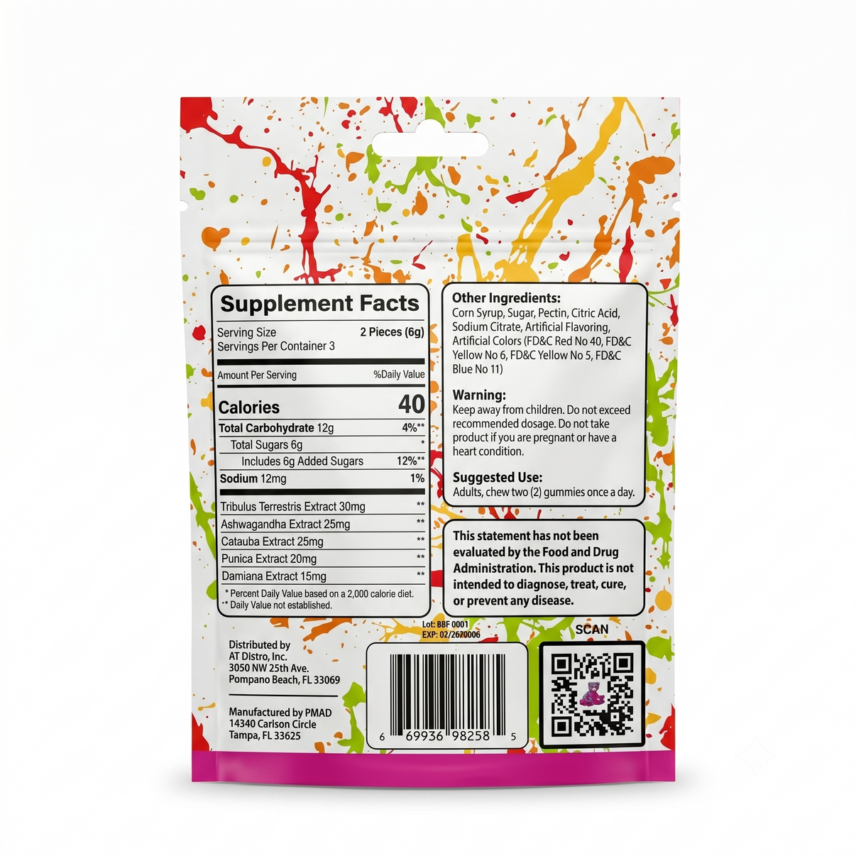 Bliss Bears Female Enhancement Gummies (6 Ct) - Supplement Facts Back Packaging
