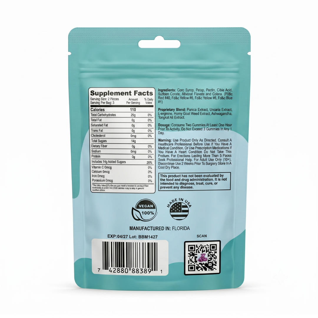 Boner Bears Male Enhancement Gummies (6 Ct) - Supplement Facts