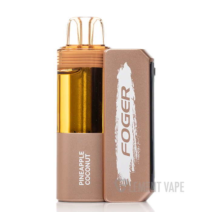 Foger Pineapple Coconut disposable vape with golden e-liquid, sleek bronze design