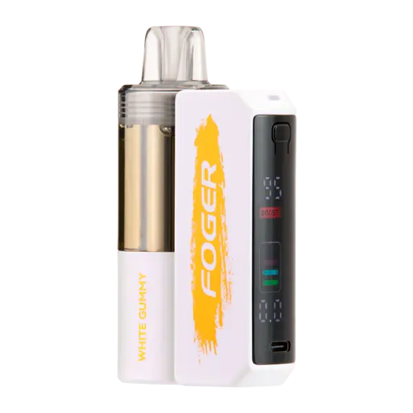 White Gummy Foger disposable vape with digital display, leak-proof design, easy to use
