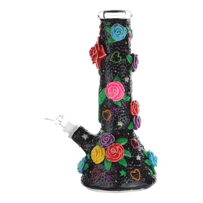 GITD Flower Power Beaker Bong - 10in