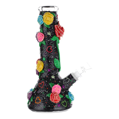 GITD Flower Power Beaker Bong - 10in