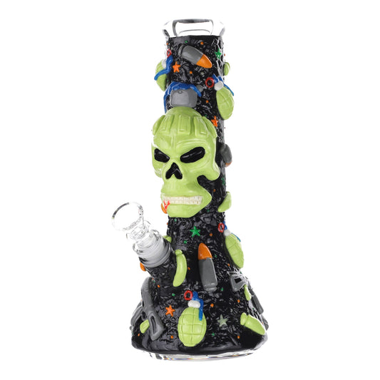 GITD Skull In Arms Beaker Bong - 10in - hqdtechusa