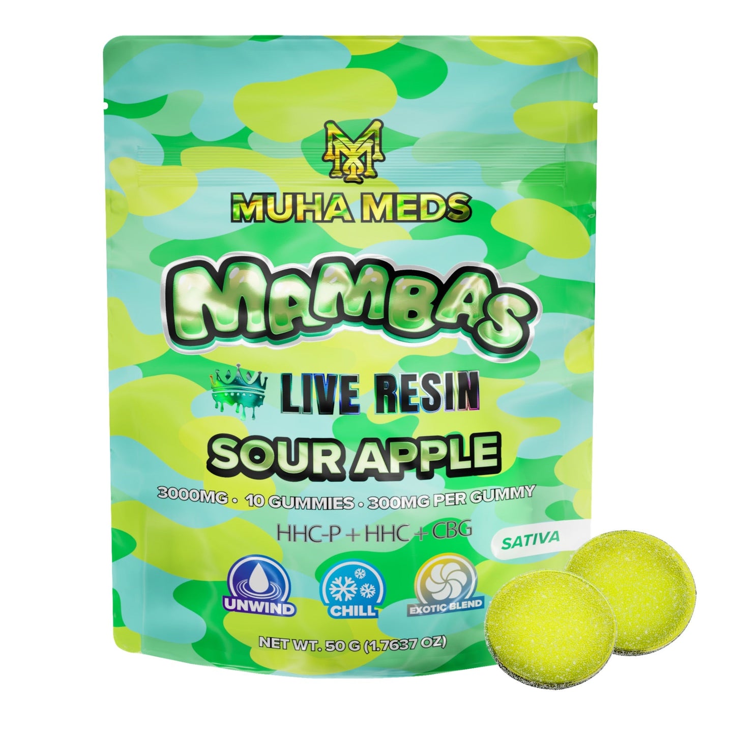 Muha Meds Live Resin Sour Apple Gummies - 3000mg