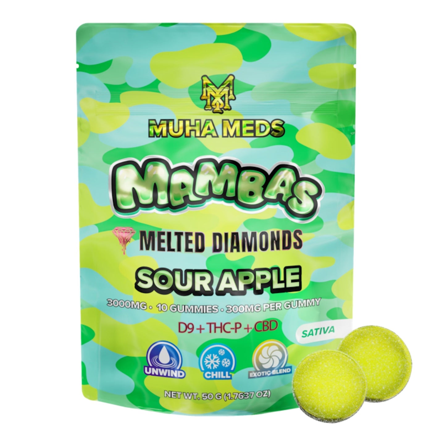 Muha Meds Melted Diamond Sour Apple Gummies - 3000mg