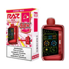 Red RAZ RX Dew Edition 50K disposable vape with digital display, shown with packaging