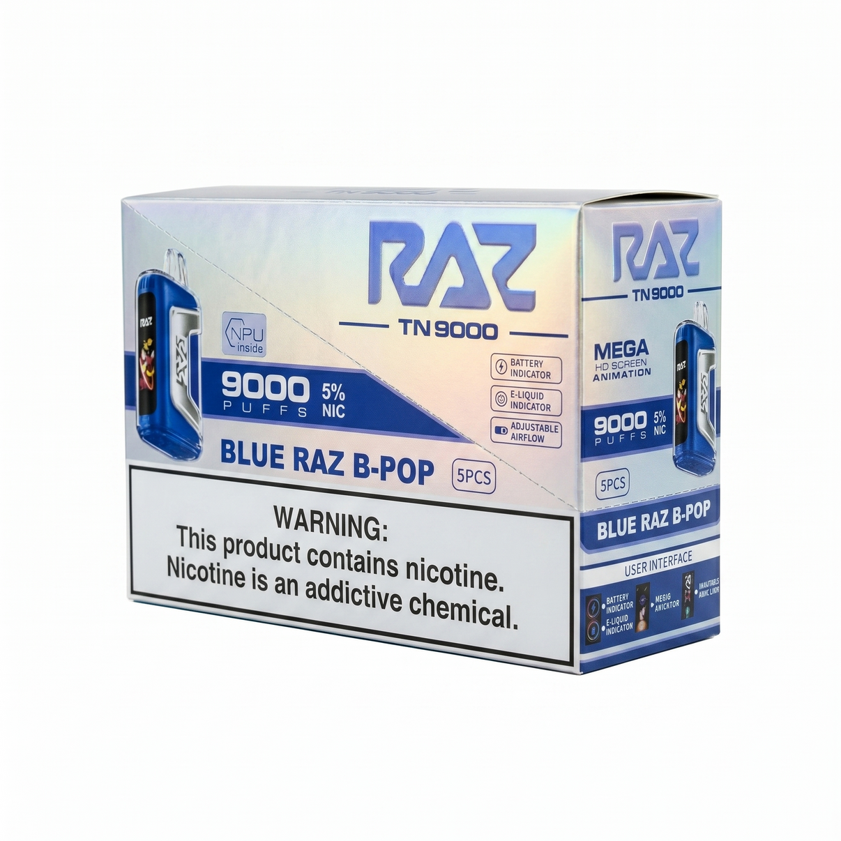 Raz TN9000 9000 Puffs 5 Pack - Blue Raz B-Pop