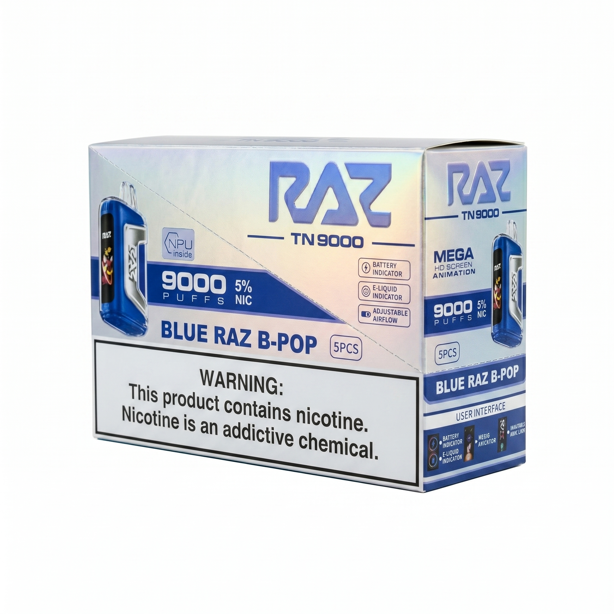 Raz TN9000 9000 Puffs 5 Pack - Blue Raz B-Pop