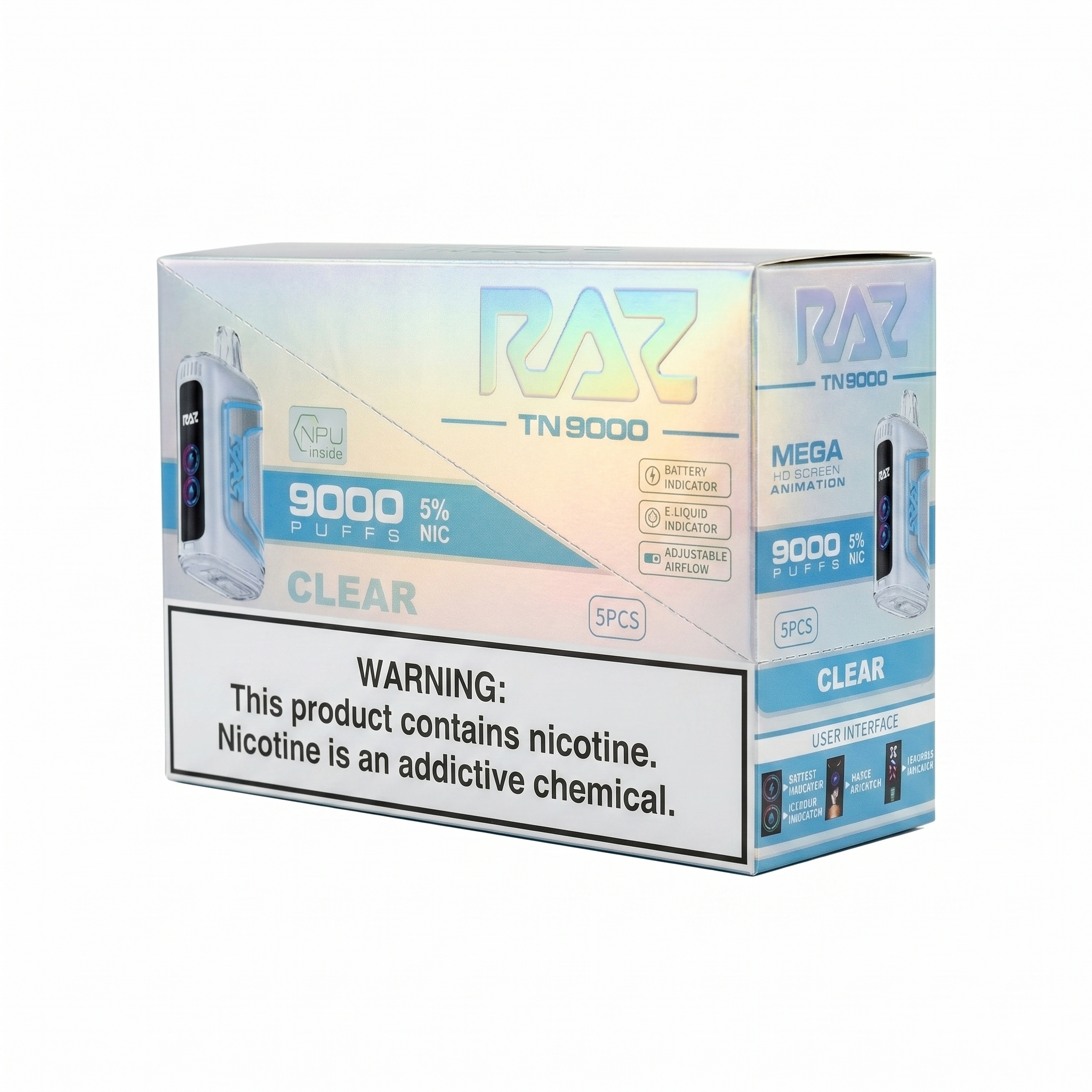 Raz TN9000 9000 Puffs 5 Pack - Clear
