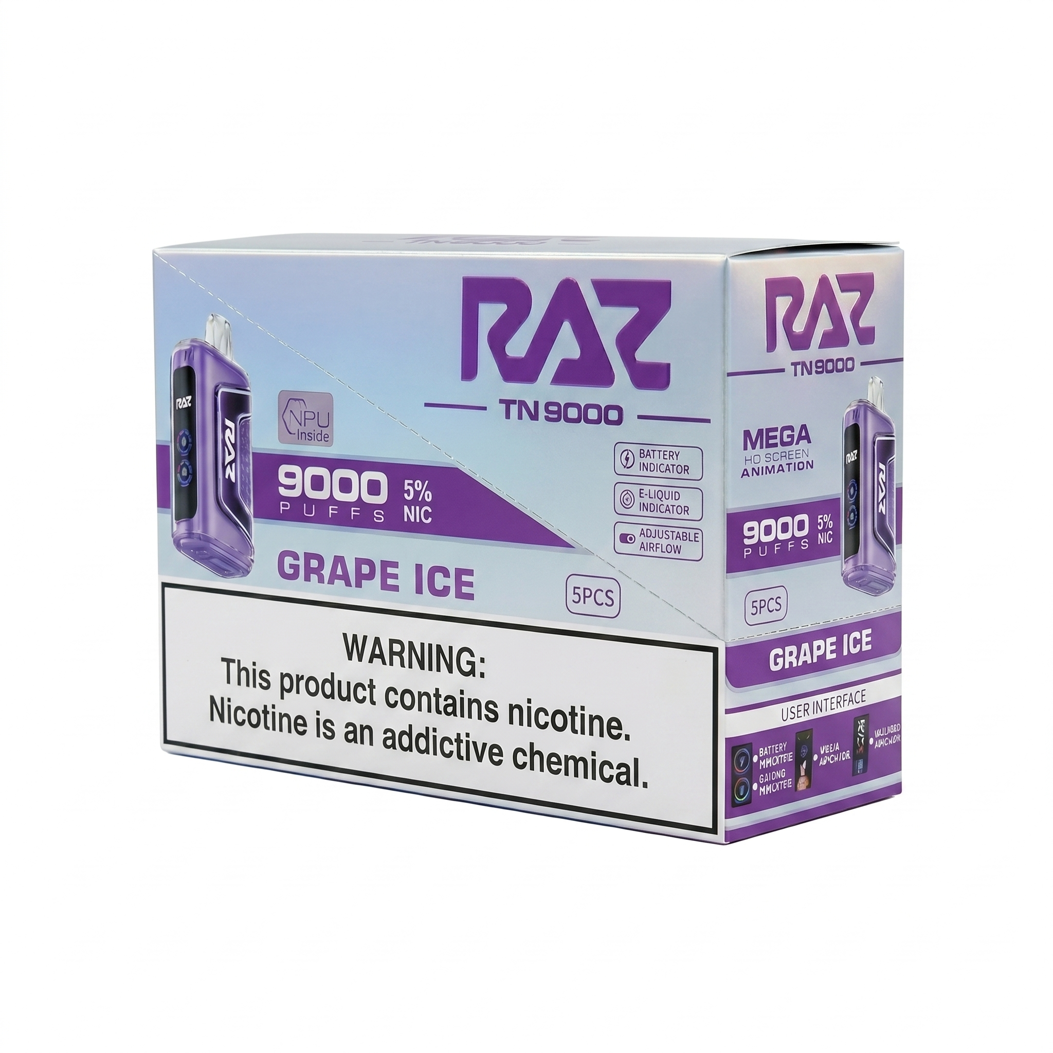 Raz TN9000 9000 Puffs 5 Pack - Grape Ice