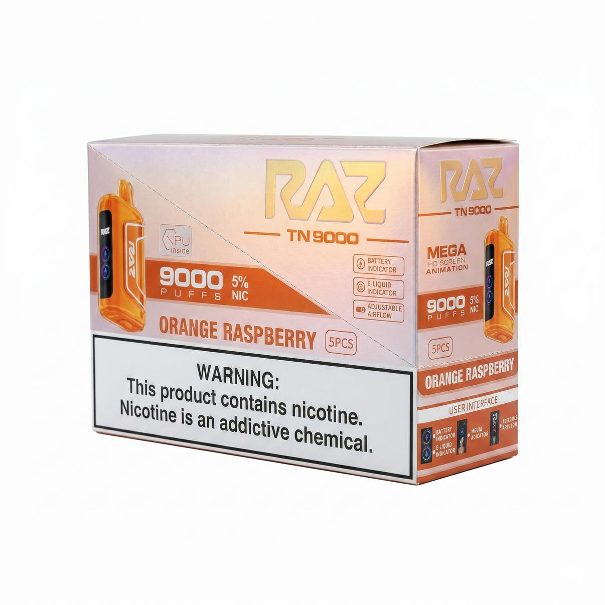 Raz TN9000 9000 Puffs 5 Pack - Orange Raspberry