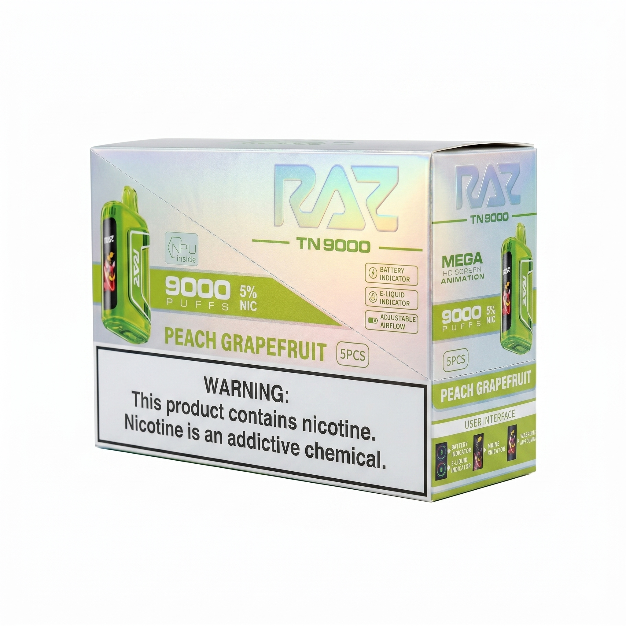 Raz TN9000 9000 Puffs 5 Pack - Peach Grapefruit