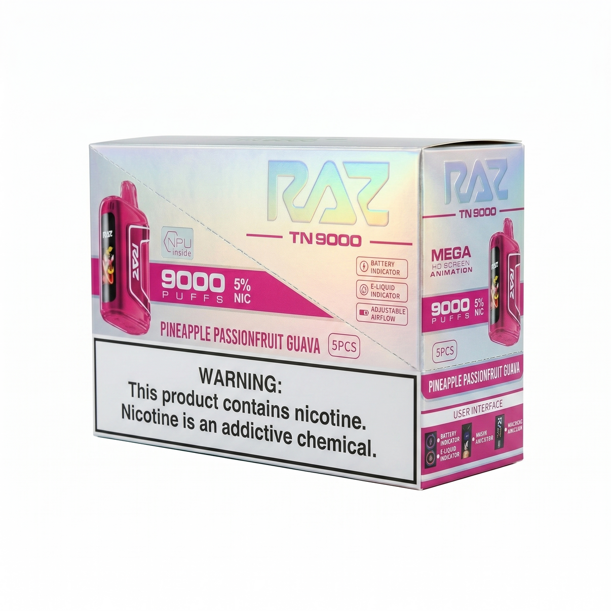Raz TN9000 9000 Puffs 5 Pack - Pineapple Fruit Guava