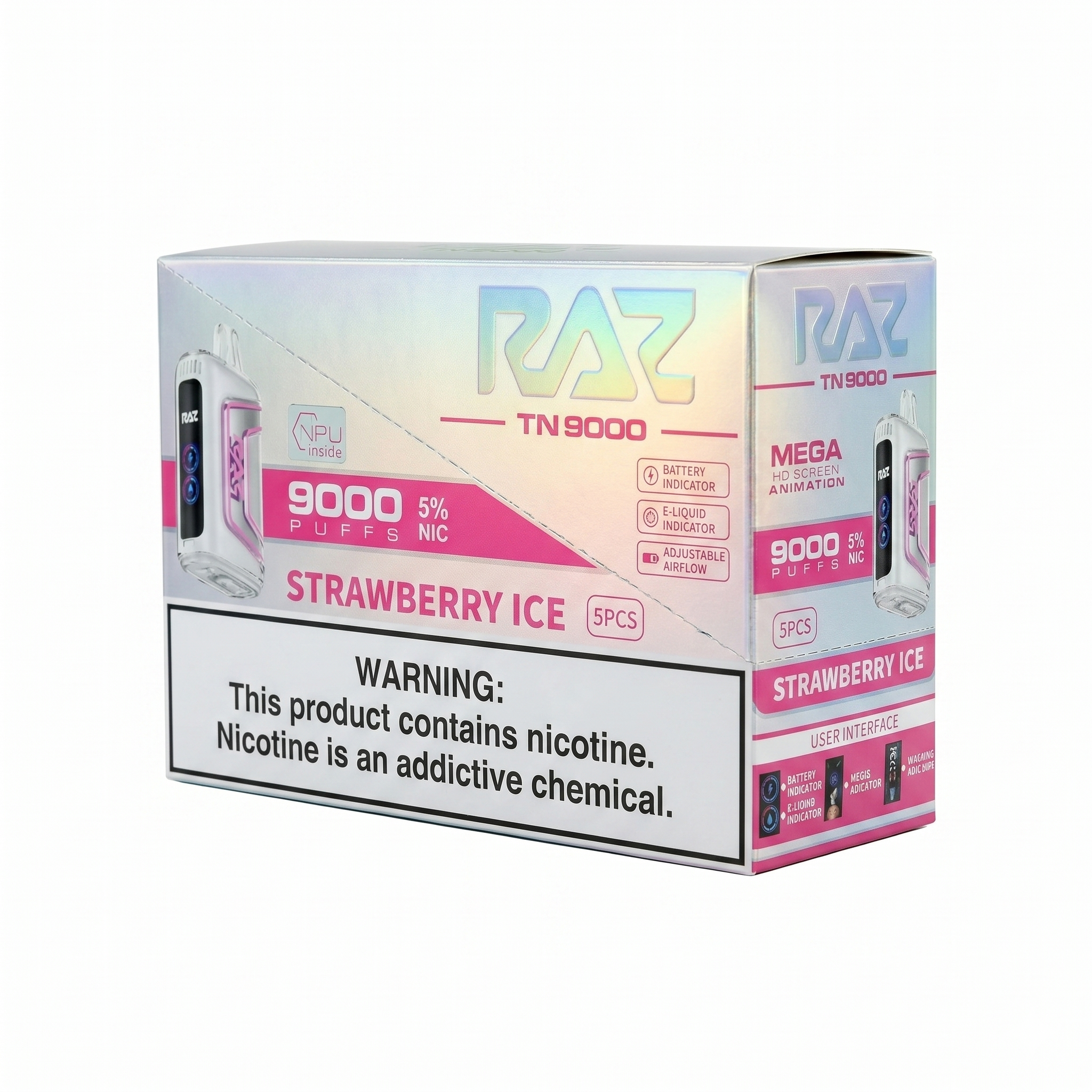 Raz TN9000 9000 Puffs 5 Pack - Strawberry Ice
