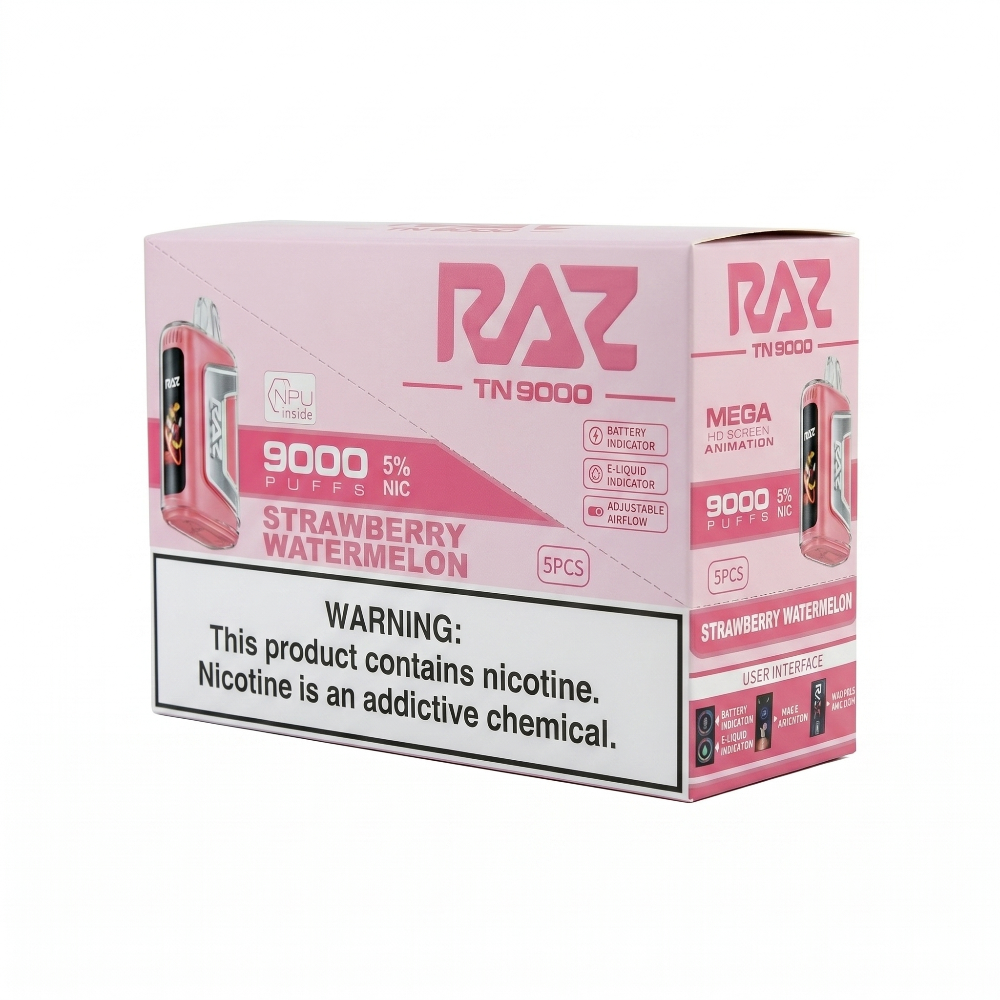 Raz TN9000 9000 Puffs 5 Pack - Strawberry Watermelon