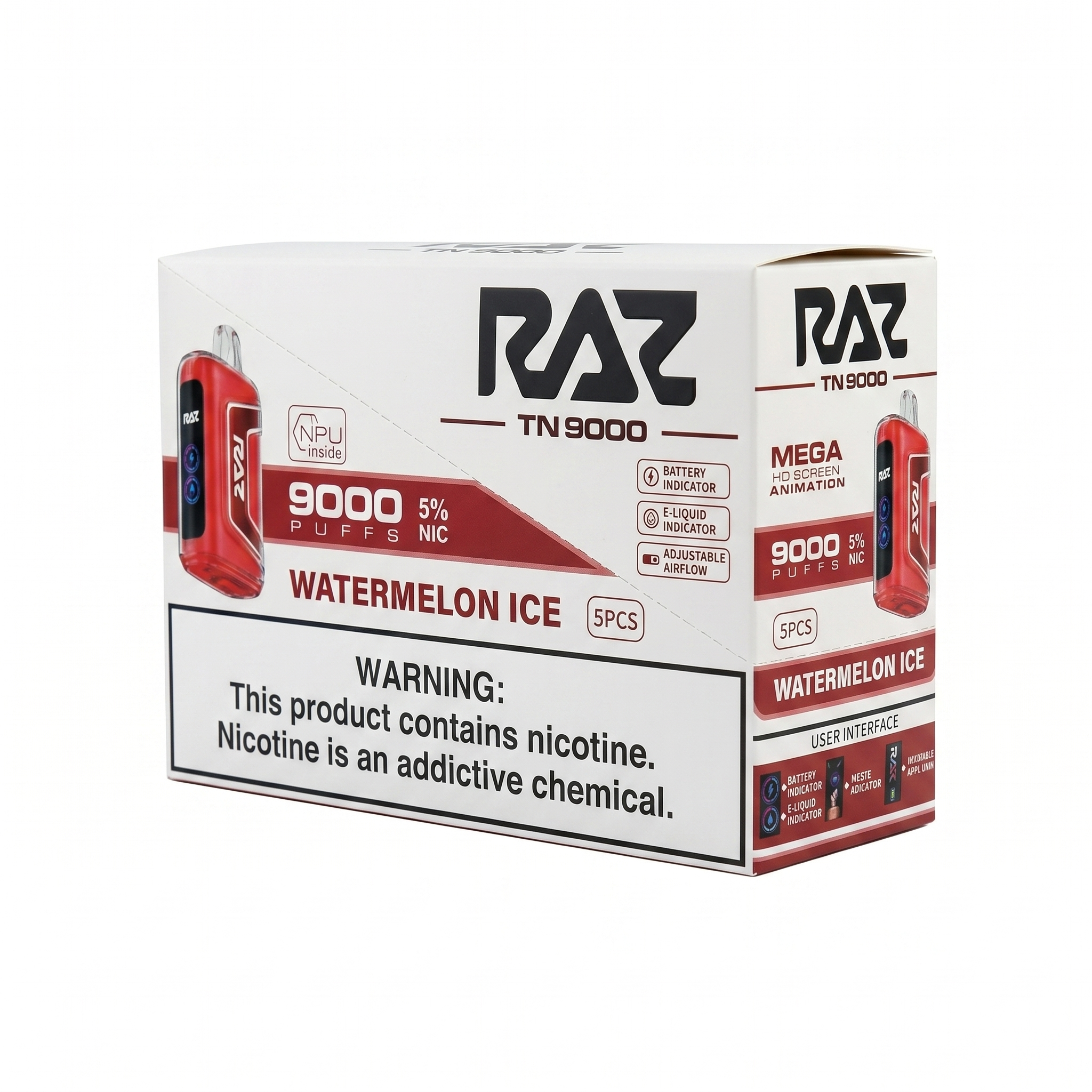 Raz TN9000 9000 Puffs 5 Pack - Watermelon Ice