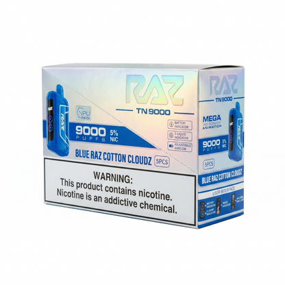Raz TN9000 9000 Puffs 5 Pack - Blue Raz Cotton Cloudz