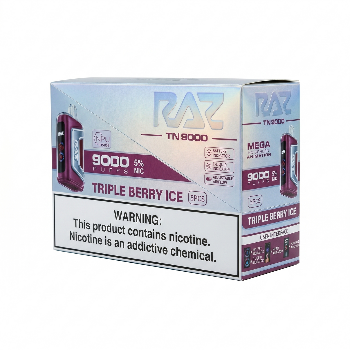 Raz TN9000 9000 Puffs 5 Pack - Triple Berry Ice