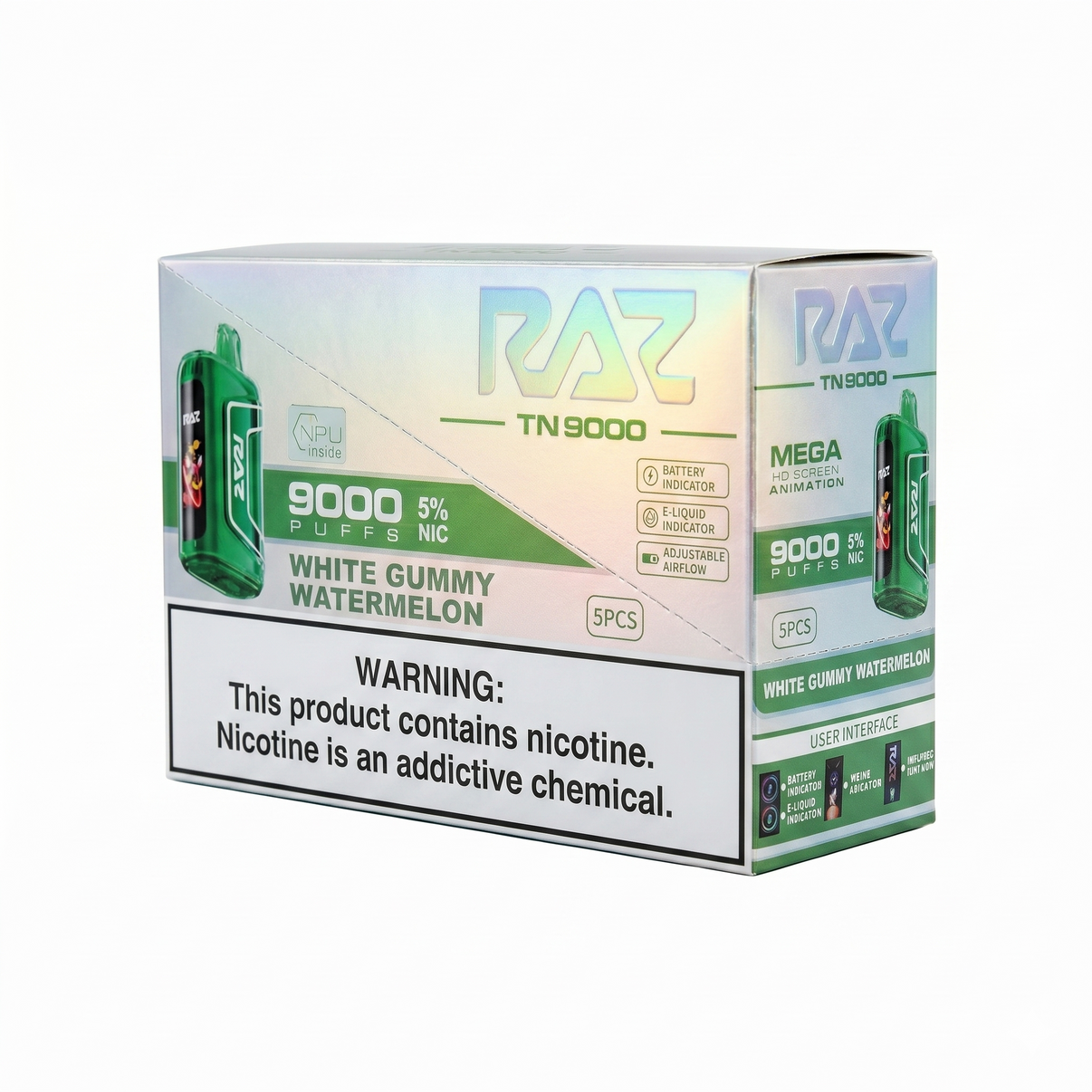 Raz TN9000 9000 Puffs 5 Pack - White Gummy Watermelon