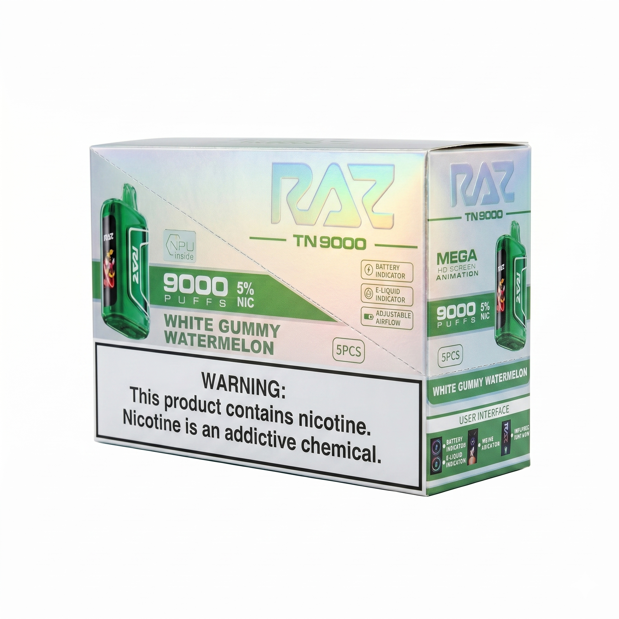 Raz TN9000 9000 Puffs 5 Pack - White Gummy Watermelon