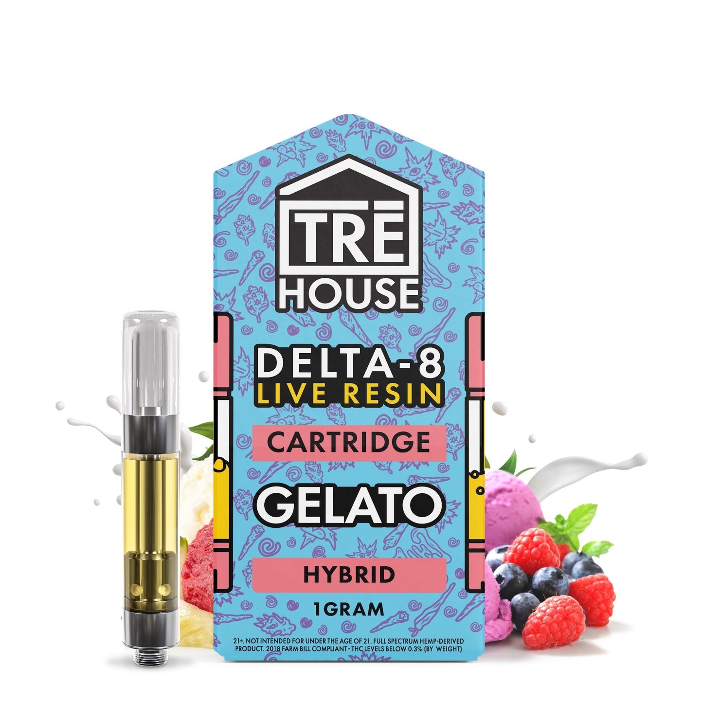 Tre House Live Resin Gelato Delta 8 Cartridge -1000mg