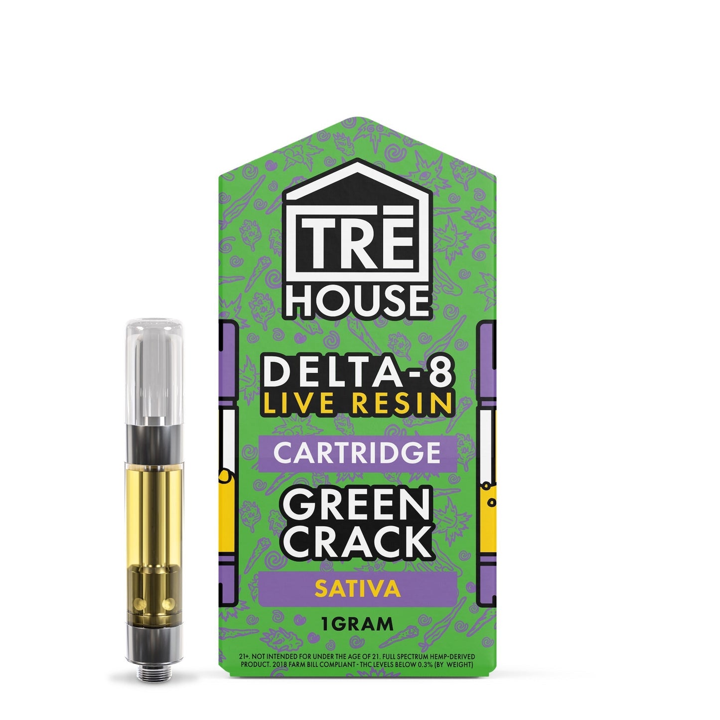 Tre House Live Resin Green Crack Delta 8 Cartridge -1000mg